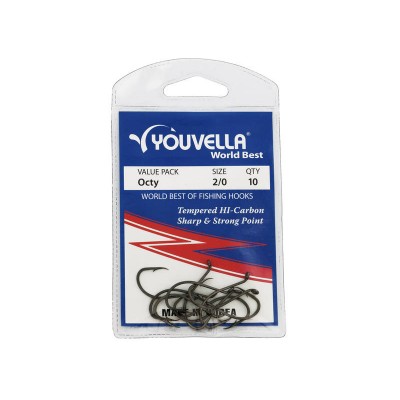 YOUVELLA Octy Hook 2/0 - 10 Pack - Size #2 Fishing Hooks