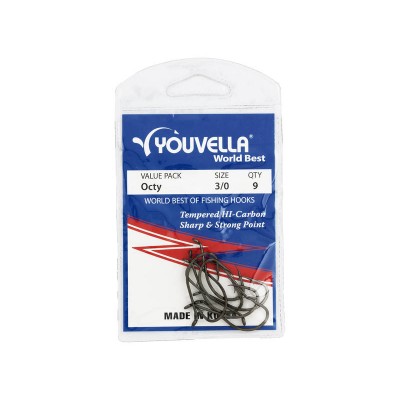 YOUVELLA Octy Hook 3/0 - 9 Pack - Size #3 Fishing Hooks