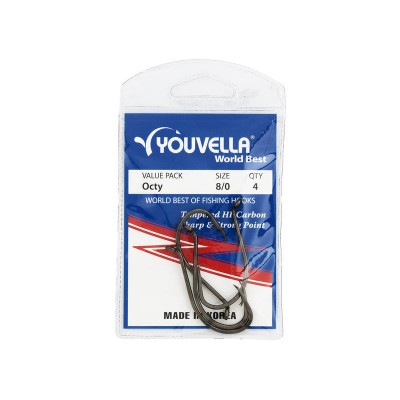 YOUVELLA Octy Hook 8/0 - 4 Pack - Size #8 Fishing Hooks