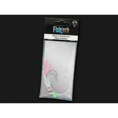 Beak Flasher Rig Size 5/0 - 2 Hooks - Pink & Pearl - FISHTECH