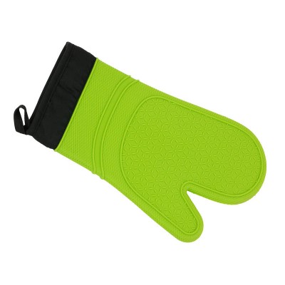 Oven Grill Mitt Silicone Glove Quilted Cotton Lining 32cm Long - Green