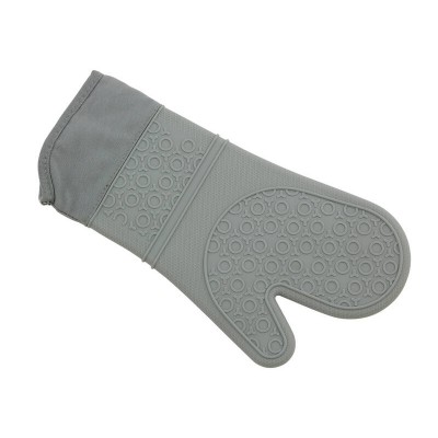 32cm Oven Glove Grill Mitt - Silicone with Quilted Cotton Lining - Grey