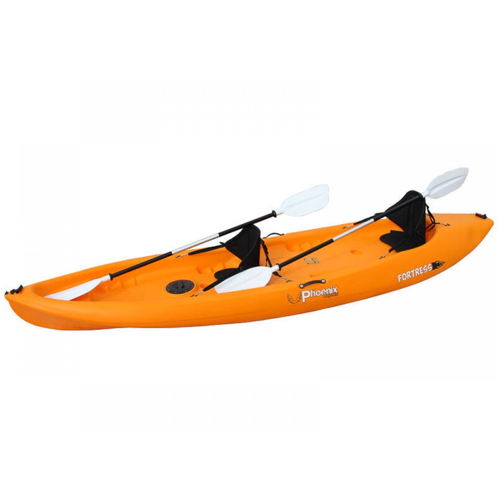 3.7m Fortress Double Kayak - 2 Seater Sit On Top Kayak with Paddles -  Orange - Boating & Fishing