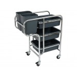 3 Tier Trolley Service Cart | 3x Deep Tray + 2x End Bins | Commercial Cleaning