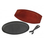 27cm Cast Iron Sizzling Plate Sizzle Food Steak Platter Detachable Handle
