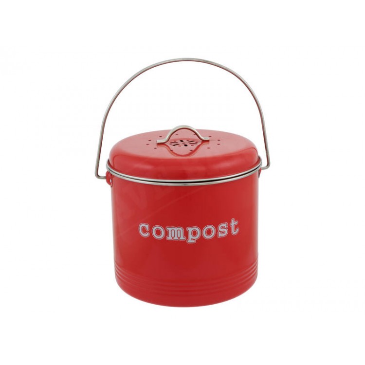 Enamel Kitchen Compost Bin 6.5L RED