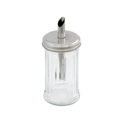 Sugar or Spice Dispenser - Retro Style, Clear Ribbed Glass Jar with Lid
