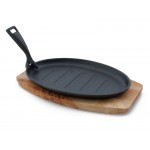 Cast Iron Oval Sizzle Plate & Maple Tray 27x18cm