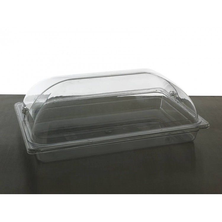 1/1GN Serving Tray with Squat Hinged Lid Food Cover - Clear Polycarbonate