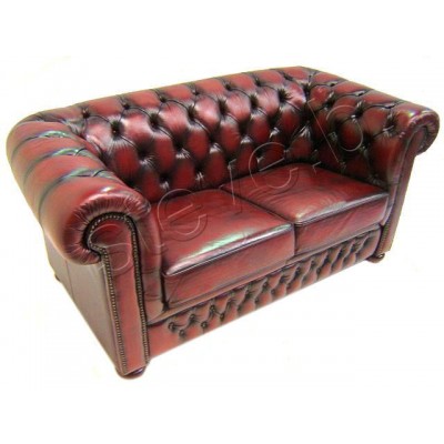 Leather Chesterfield 2 Seater Sofa - Top Grain Leather Couch & Lounge Suites