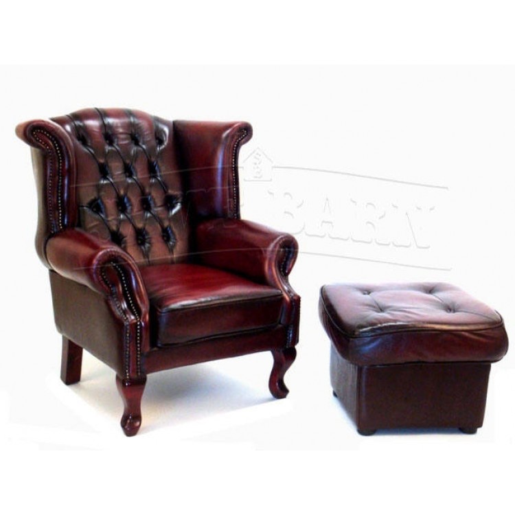 Leather Armchair & Ottoman Top Grain Leather