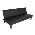 3 Seater Couch / Foldout Sofa Bed - Black PVC 'Leather' Lounge Suite Furniture
