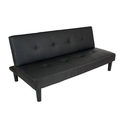 3 Seater Couch / Foldout Sofa Bed - Black PVC 'Leather' Lounge Suite Furniture