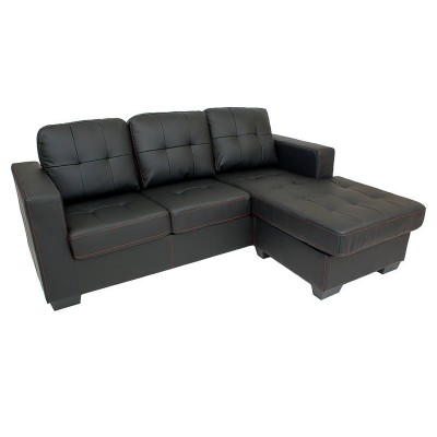 3 Seater Corner Sofa Couch (left or right) - Black PU 'Leather' Lounge Suite