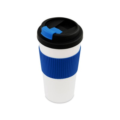 450ml Travel Coffee Cup - Double Wall, Lock Lid & TPR Grip - Blue