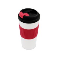 450ml Travel Coffee Cup - Double Wall, Lock Lid & TPR Grip - Red