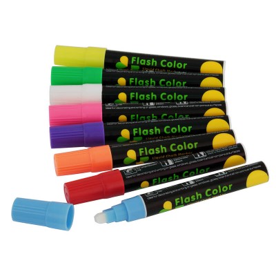 Glass Marker Pens 8 Pack Water Based Bright Colour - 6mm Flat Tip