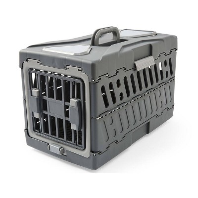 Collapsible Plastic Pet Carrier - Grey - 55cm x 32cm Portable Pets Crate