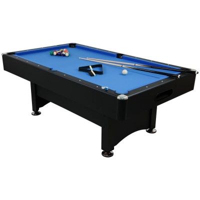2.14m (7ft Long) Eight Ball Pool Table with Balls & Cues - Black / Blue