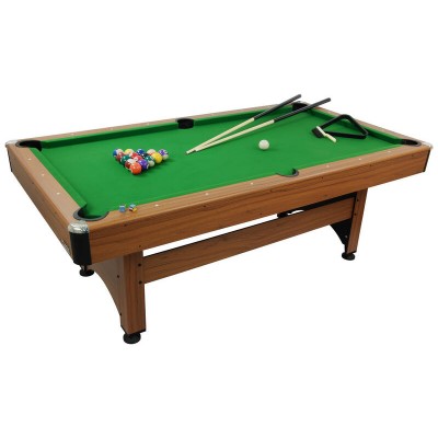 7ft Pool Table with Balls & Cues - Indoor Eight Ball Table - Wood / Green