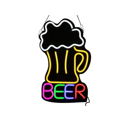 LED Neon BEER with GLASS Graphic Sign - Shop Signs - 32.5x53cm *RRP $129.00