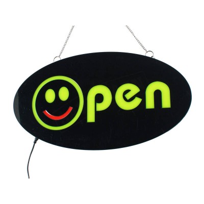 LED Light Oval Signs Signage - OPEN SMILE - 43x23CM *RRP $71.50