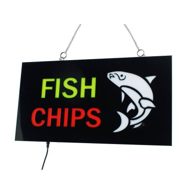LED Light Signs Signage - FISH & CHIPS - 430x230mm *RRP $71.50