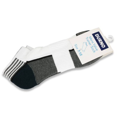 Sports Trainer Ankle Socks for Men - White, Dark Blue & Grey - Pair Size 7 - 12