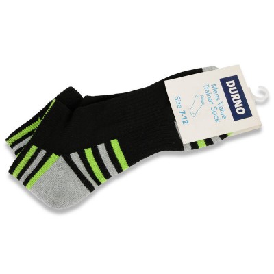 Sports Trainer Ankle Socks for Men - Black, Green & Grey - Pair Size 7 - 12