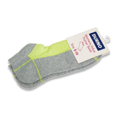 Sports Trainer Ankle Socks for Women - Green & Grey - Pair Size 5 - 10