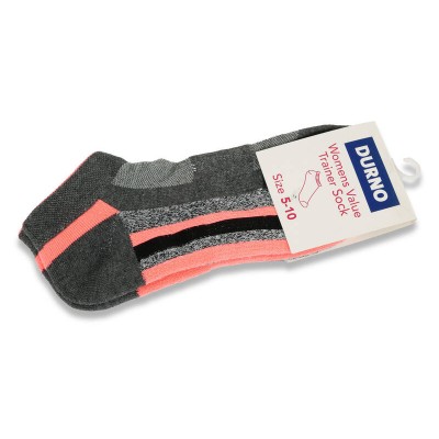 Sports Trainer Ankle Socks for Women - Grey, Pink & Black - Pair Size 5 - 10
