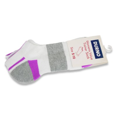 Sports Trainer Ankle Socks for Women - Grey, White & Purple - Pair Size 5 - 10