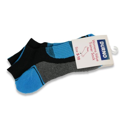 Sports Trainer Ankle Socks for Women - Blue, Black & Grey - Pair Size 5 - 10