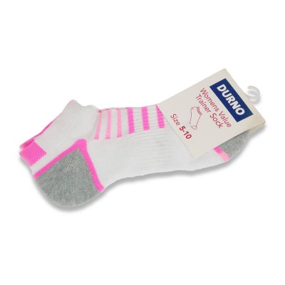 Sports Trainer Ankle Socks for Women - White, Pink & Grey - Pair Size 5 - 10
