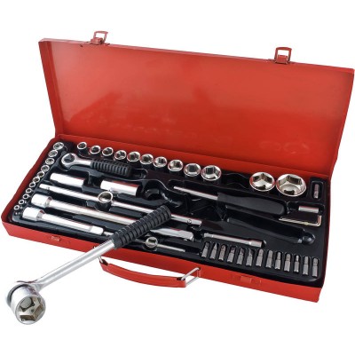 52pce Socket Wrench Tool Set & Case - Metric 1/2" 1/4" Ratchet Drive CR-V Steel