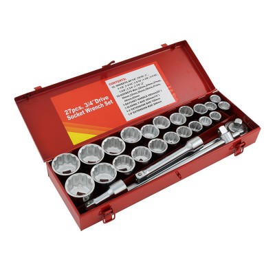 27pc Socket Wrench Tool Set & Case - Metric & SAE 22mm - 50mm 3/4" Ratchet Drive