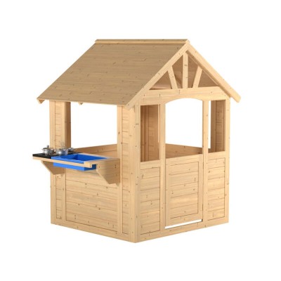 Kids Wooden Cubby Playhouse with Mud Kitchen, Pots & Pans
