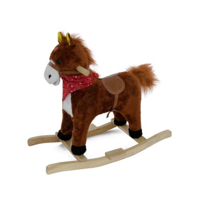 Kids Plush Rocking Horse with Sound - Brown with Wooden Base