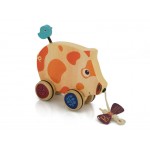 Wooden Pig Toy Wheeled Piggy Pull-Along