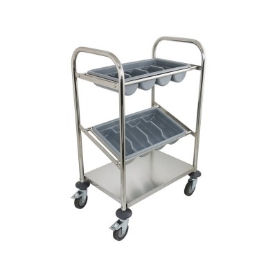 Stainless Steel Cutlery Trolley with 2 Trays & Shelf