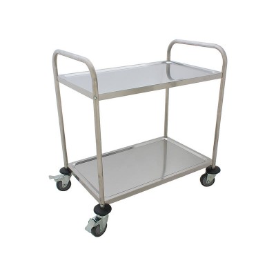 2 Tier Stainless Steel Trolley Service Cart | 2x Shelf Tray | Commercial Kitchen