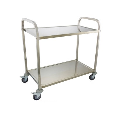 Stainless Steel Service Trolley Cart - 2 Shelf Trays - Commercial Kitchen