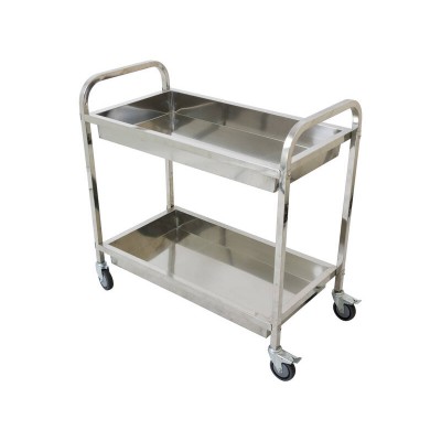 2 Tier Stainless Steel Trolley Service Cart | 2x Deep Tray | Commercial Kitchen