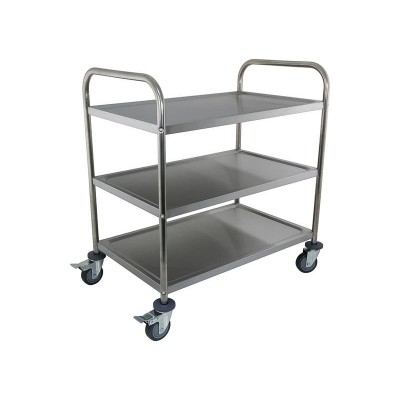 3 Tier Stainless Steel Trolley Service Cart | 3x Shelf Tray | Commercial Kitchen