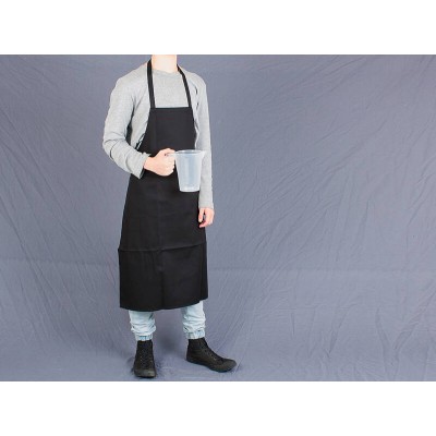 Chef's Kitchen Uniform Full Length Bib Apron - BLACK