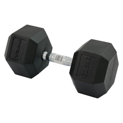 22.5kg Rubber Hex Dumbbell - YORK Gym Weights