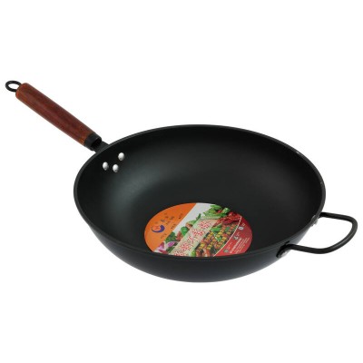 35cm Steel Wok Frying Pan with Wooden Handle & Ear